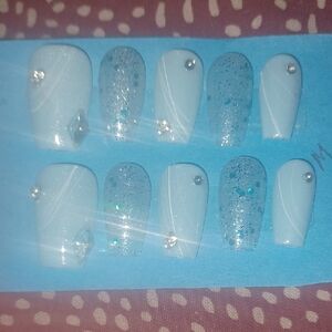 Light Blue Glitter Press-On Nails